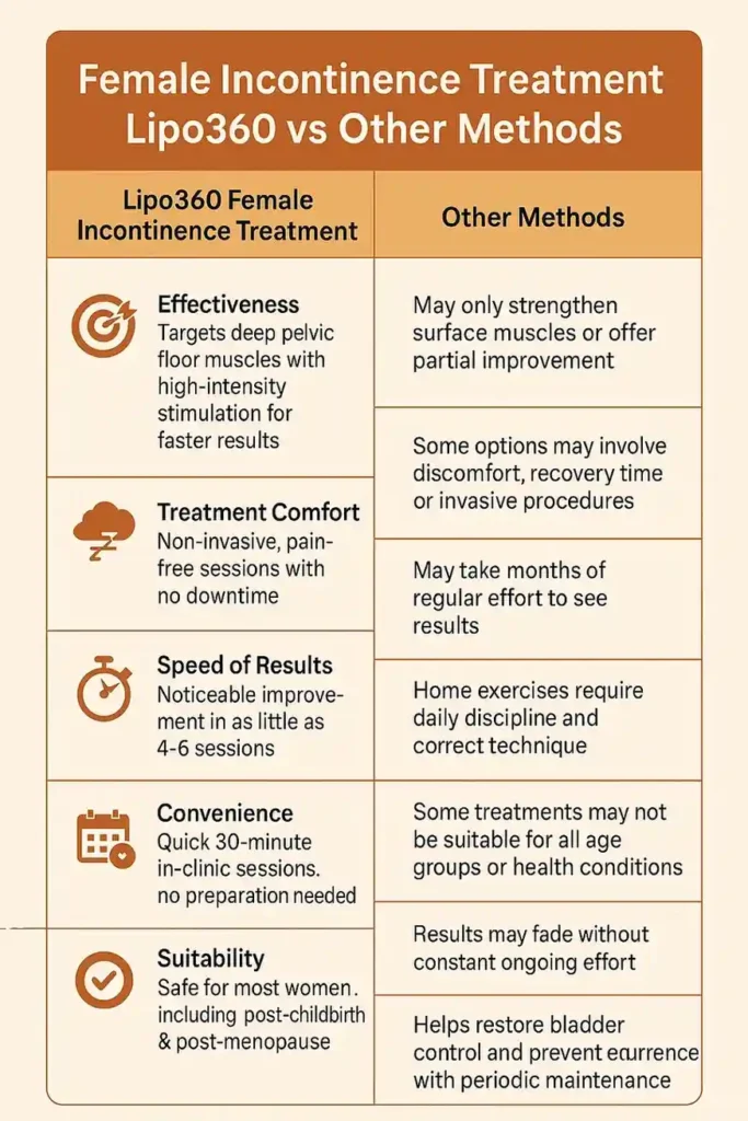 Comprehensive Guide To Female Incontinence Treatment Options 1 Table showing benefits of incontinence treatment Westcliff-on-Sea